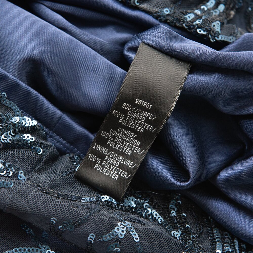 David Meister Sheath Dress Embellished Quater Sleeve Cocktail Navy Blue Size 14 - Picture 4 of 9